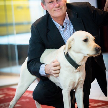 Magnus Berglund with service dog Dixi